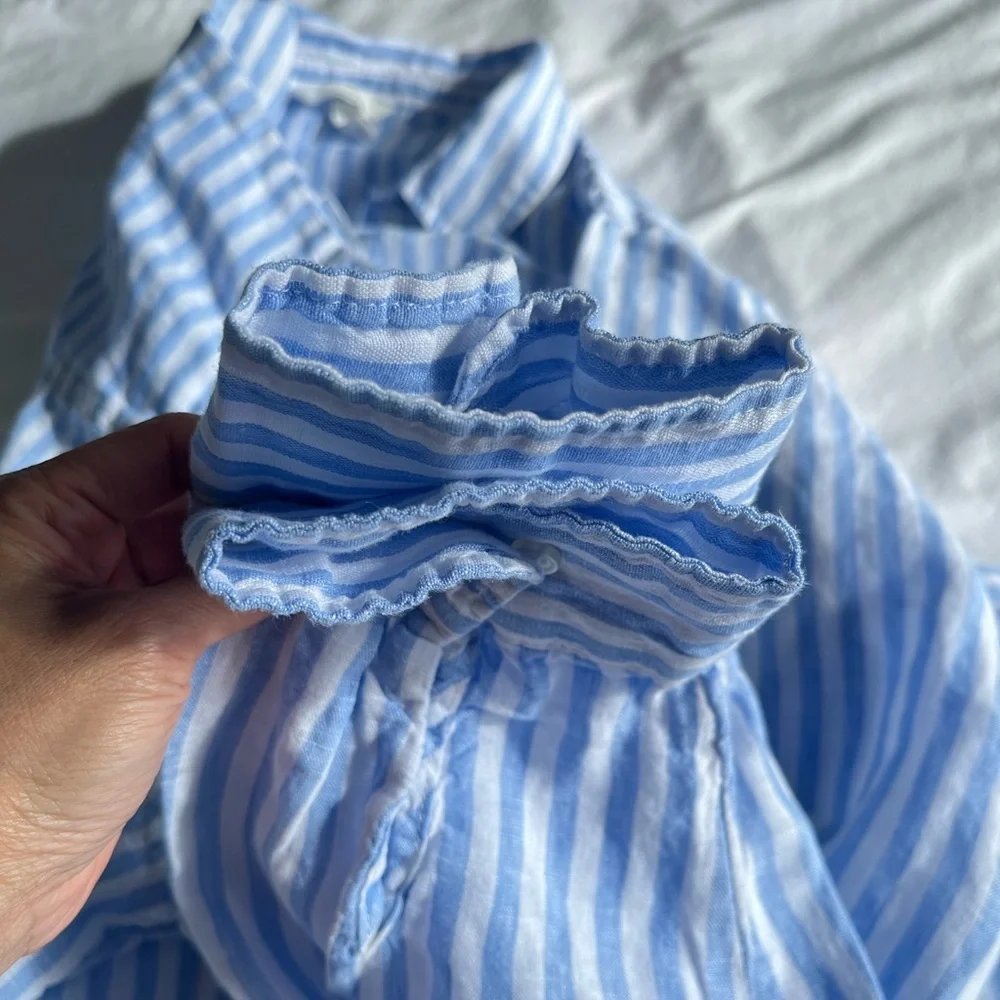 H&M 100% Linen Striped Button Down Shirt XXL Coastal Grandma Oversized Vacation - Picture 12 of 15